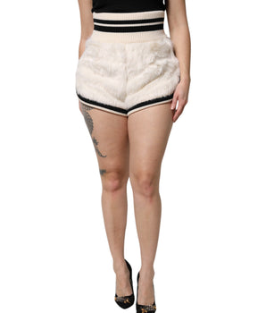 Pantalones cortos de cintura alta con pelo sintético blanco de Dolce &amp; Gabbana