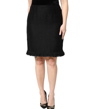 Minifalda tubo de cintura alta con flecos de lana negra de Dolce &amp; Gabbana