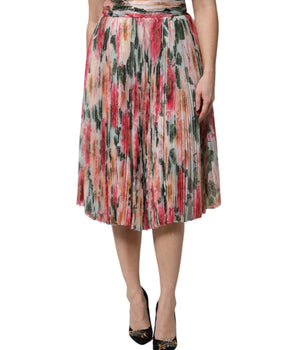 Falda midi de cintura alta con estampado floral de seda multicolor de Dolce &amp; Gabbana