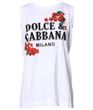 Camiseta sin mangas de algodón con estampado floral blanco de Dolce &amp; Gabbana