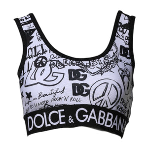 Top deportivo con banda con logo y estampado de grafiti blanco de Dolce &amp; Gabbana