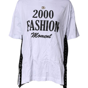Camiseta de algodón con cuello redondo, cordones y estampado blanco de Dolce &amp; Gabbana