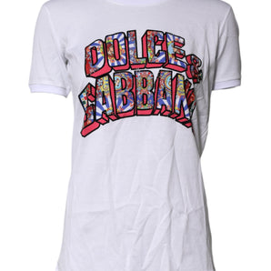 Dolce &amp; Gabbana Camiseta blanca con cuello redondo y estampado de logo de algodón