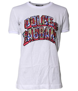 Dolce &amp; Gabbana Camiseta blanca con cuello redondo y estampado de logo de algodón