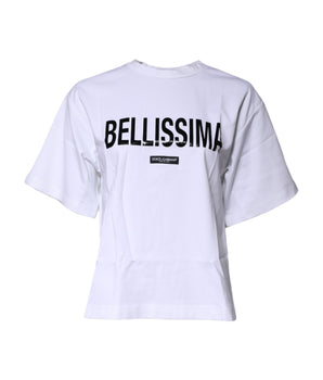 Dolce &amp; Gabbana Camiseta blanca con cuello redondo Bellissima de algodón
