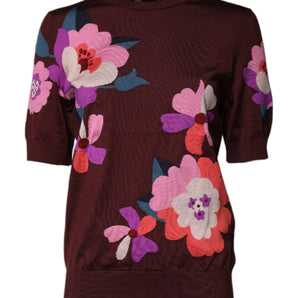 Blusa de seda con cuello redondo y estampado floral en color granate de Dolce &amp; Gabbana