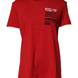 Dolce &amp; Gabbana Camiseta roja con cuello redondo y estampado gráfico de algodón