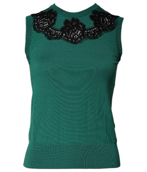 Top sin mangas con detalle de encaje de lana verde de Dolce &amp; Gabbana