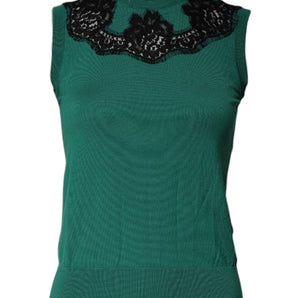 Top sin mangas con detalle de encaje de lana verde de Dolce &amp; Gabbana
