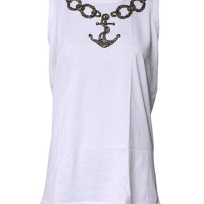 Camiseta sin mangas de algodón blanco con bordado de cadena de ancla de Dolce &amp; Gabbana