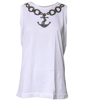 Camiseta sin mangas de algodón blanco con bordado de cadena de ancla de Dolce &amp; Gabbana