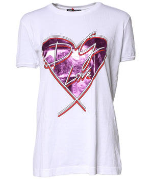 Dolce &amp; Gabbana White Printed Cotton Round Neck Top T-shirt