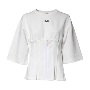 Dolce & Gabbana White Cotton Blend 3/4 Sleeves Blouse Top