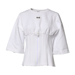 Dolce & Gabbana White Cotton Blend 3/4 Sleeves Blouse Top