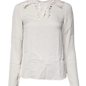 Blusa de manga larga con encaje floral color crema de Dolce &amp; Gabbana