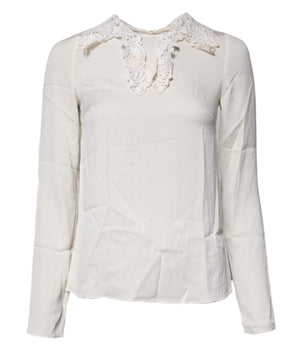 Blusa de manga larga con encaje floral color crema de Dolce &amp; Gabbana