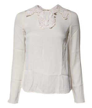 Blusa de manga larga con encaje floral color crema de Dolce &amp; Gabbana