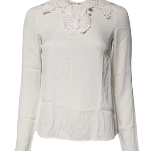 Blusa de manga larga con encaje floral color crema de Dolce &amp; Gabbana