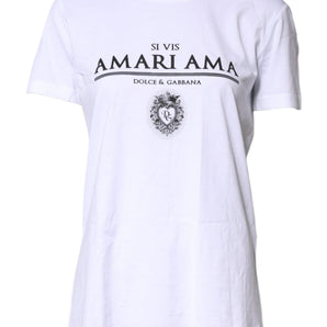 Camiseta de cuello redondo estampada de algodón blanco de Dolce &amp; Gabbana