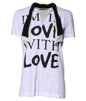 Camiseta Dolce &amp; Gabbana de mezcla de algodón y seda blanca con cuello Ascot