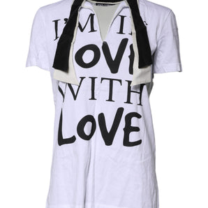 Camiseta Dolce &amp; Gabbana de mezcla de algodón y seda blanca con cuello Ascot