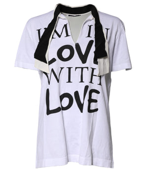 Camiseta Dolce &amp; Gabbana de mezcla de algodón y seda blanca con cuello Ascot