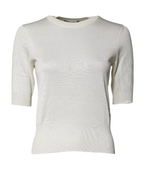 Blusa de seda con cuello redondo y mangas cortas en color crema de Dolce &amp; Gabbana