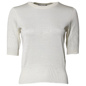 Dolce & Gabbana Cream Short Sleeve Silk Round Neck Blouse Top