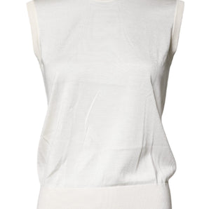 Dolce & Gabbana Cream Sleeveless Silk Round Neck Tank Top