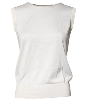 Top de tirantes de seda color crema con cuello redondo y sin mangas de Dolce &amp; Gabbana