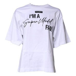 Dolce & Gabbana White Printed Cotton Round Neck Top T-shirt