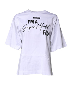 Dolce &amp; Gabbana White Printed Cotton Round Neck Top T-shirt
