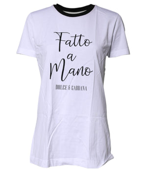 Dolce &amp; Gabbana White Printed Round Neck Top Cotton T-shirt