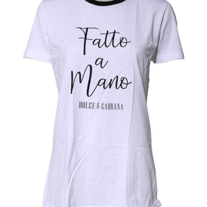 Dolce & Gabbana White Printed Round Neck Top Cotton T-shirt