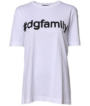 Camiseta blanca de algodón con bordado #DGFAMILY de Dolce &amp; Gabbana
