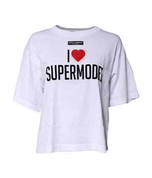 Dolce &amp; Gabbana White Printed Round Neck Top Cotton T-shirt