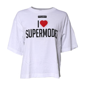 Dolce & Gabbana White Printed Round Neck Top Cotton T-shirt