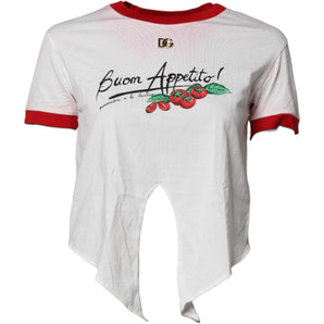 Dolce & Gabbana White Printed Round Neck Cropped Top T-shirt