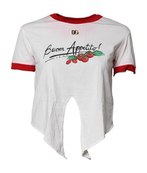Dolce &amp; Gabbana White Printed Round Neck Cropped Top T-shirt