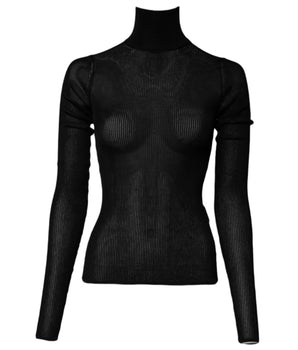 Top ajustado de cuello alto y manga larga de punto negro de Dolce &amp; Gabbana