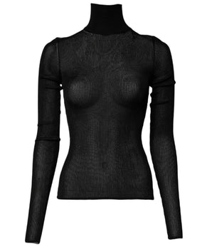 Top ajustado de cuello alto y manga larga de punto negro de Dolce &amp; Gabbana