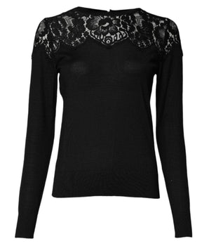 Blusa de manga larga con encaje floral negro de Dolce &amp; Gabbana