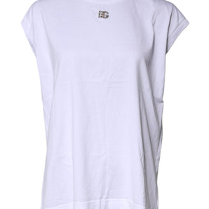 Dolce & Gabbana White Cotton Sleeveless Round Neck Tank Top