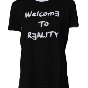 Dolce & Gabbana Black Printed Round Neck Top Cotton T-shirt