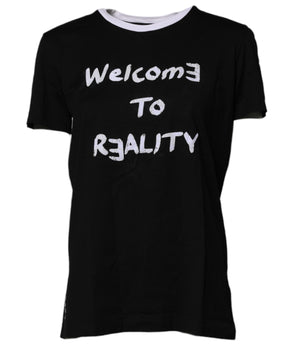 Camiseta de algodón con cuello redondo y estampado negro de Dolce &amp; Gabbana