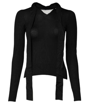 Top de manga larga con cuello Ascot de cachemira negra de Dolce &amp; Gabbana