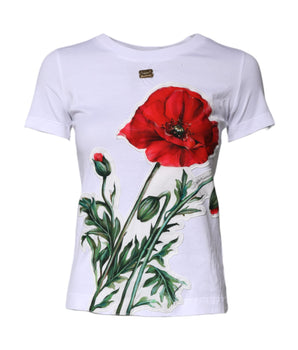Dolce &amp; Gabbana Camiseta blanca con cuello redondo y estampado floral de algodón
