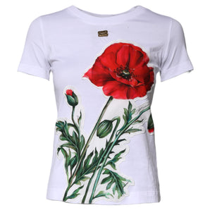 Dolce & Gabbana White Floral Print Cotton Crew Neck T-shirt