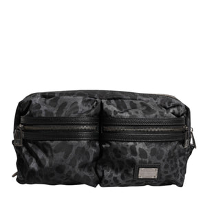 Dolce & Gabbana Black Gray Leopard DG Logo Belt Waist Fanny Pack Bag