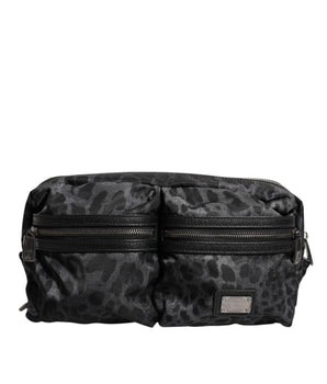 Dolce &amp; Gabbana Black Gray Leopard DG Logo Belt Waist Fanny Pack Bag